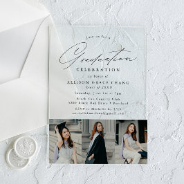 Elegante Black Script 3 Foto Graduation Party Acryleinladungen