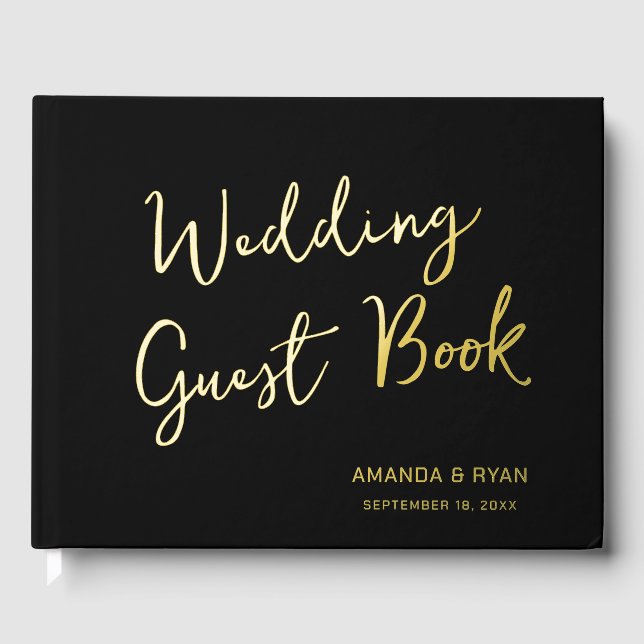 Elegante Black Script Bride Groom Wedding Gästebuch (Vorderseite)