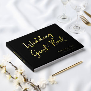 Elegante Black Script Bride Groom Wedding Gästebuch