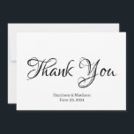 Elegante Black Script Custom Wedding Dankeschön Ca<br><div class="desc">Elegantes schwarzes Script Custom Wedding Dankeschön Karte. Anpassbarer Text,  Namen und Datum. Schwarz und Weiß.</div>