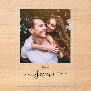 Elegante Black Script-Foto-Tischnummer Acryleinladungen