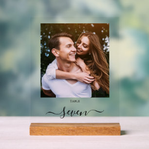 Elegante Black Script-Foto-Tischnummer Acrylschild