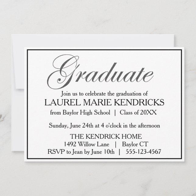 Elegante Black Script Graduation Party Einladung (Vorderseite)