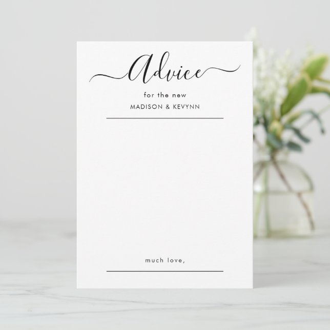 Elegante Black Script Wedding Advice Card Einladung (Stehend Vorderseite)