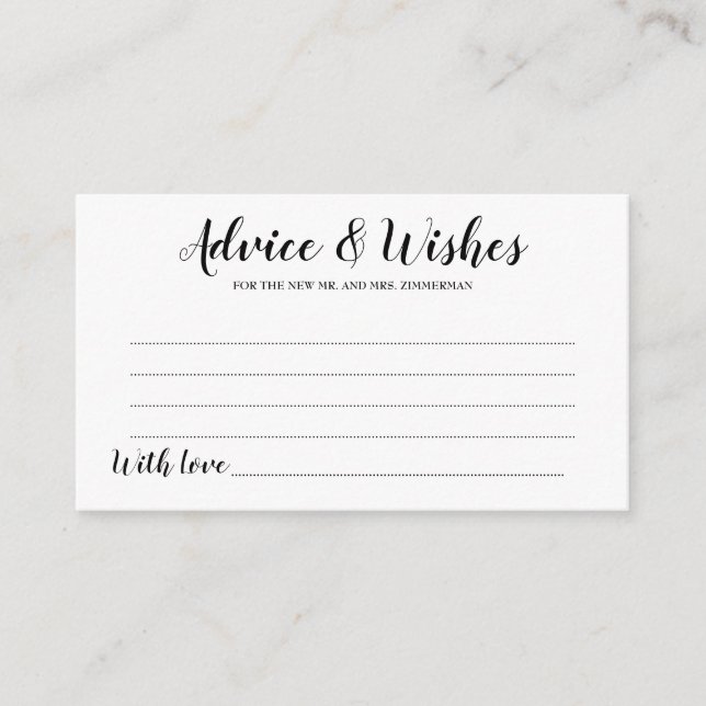 Elegante Black Script Wedding Advice & Wishings Ca Hinweiskarte (Vorderseite)