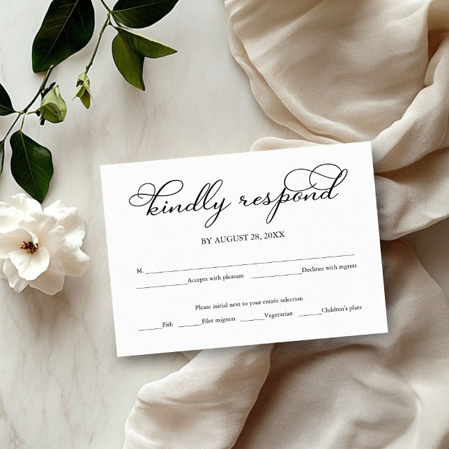 Elegante Black Script Wedding RSVP Card (Von Creator hochgeladen)
