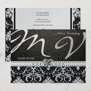 Elegante Black / Siilver Damask Class 2013 Einladung