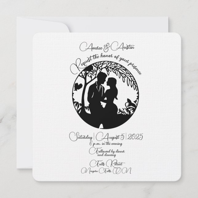 Elegante Black Silhouette Bridal Couple Einladung (Vorderseite)