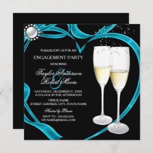 Elegante Black Silver & Aquamarin Engagement Party Einladung