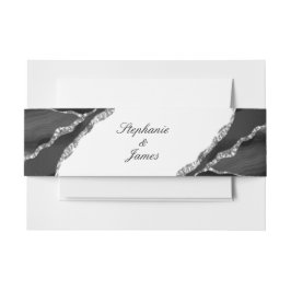 Elegante Black Silver Foil Agate Wedding Einladungsbanderole