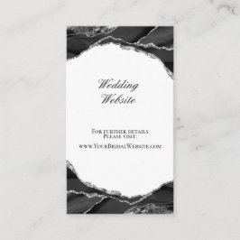 Elegante Black Silver Foil Agate Wedding Website Begleitkarte