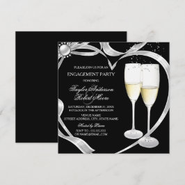 Elegante Black Silver & Gold Engagement Party Einladung