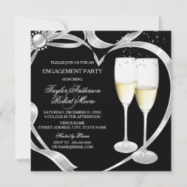 Elegante Black Silver & Gold Engagement Party Einladung