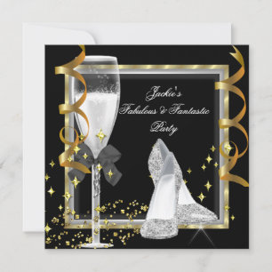 Elegante Black Silver Gold Women's Birthday Party Einladung