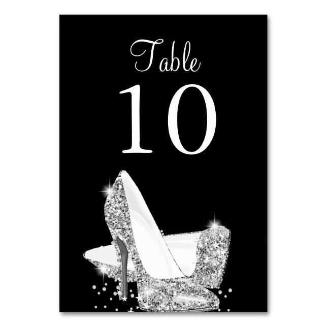 Elegante Black Silver Heelses Tischnummer Card (Vorderseite)