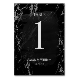 Elegante Black & Silver Marble Wedding Tischnummer