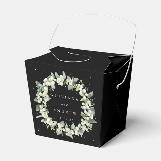 Elegante Black Snowberry+Eucalyptus Winter Wedding Geschenkschachtel (Vorderseite)