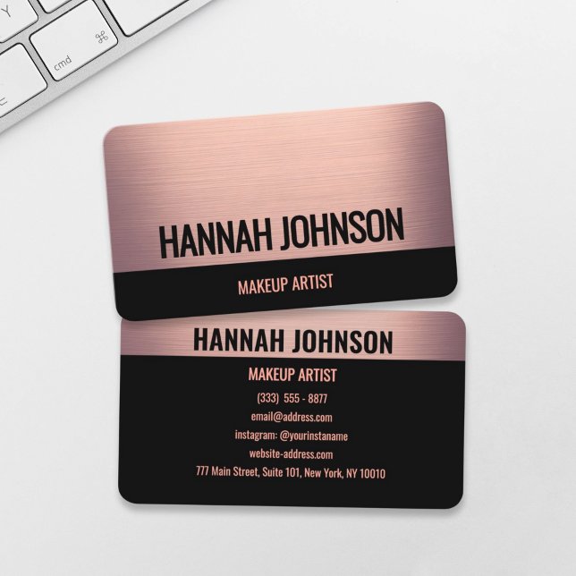 Elegante Black & Soft Rose Gold Business Card Visitenkarte (Von Creator hochgeladen)