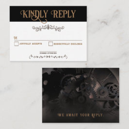Elegante Black Steampunk RSVP-Karte Mitteilungskarte