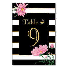Elegante Black Stripes Pink Daisies Table Card Tischnummer