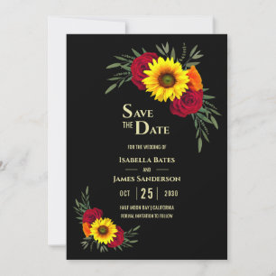 Elegante Black Sunflower Burgundy Rose Wedding Ret Save The Date