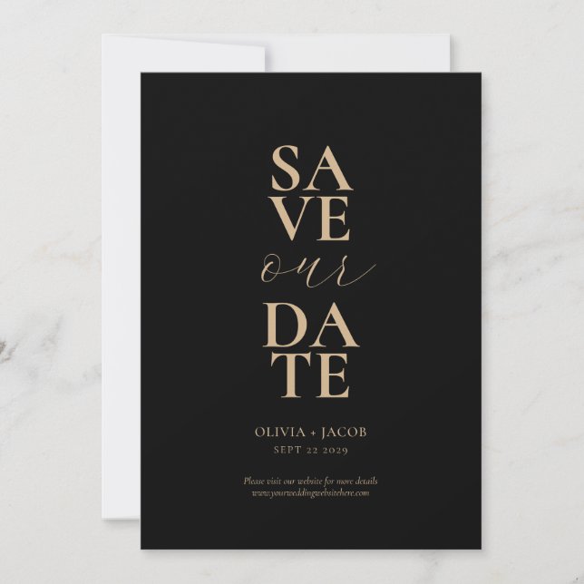 Elegante Black Tan Minimalistisch Wedding Save The Date (Vorderseite)