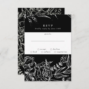 Elegante Black Tuxedo Bright White Wreath Wedding RSVP Karte
