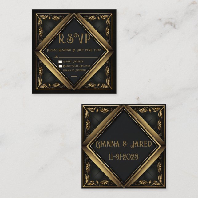 Elegante Black Velvet Wedding RSVP Card Mitteilungskarte (Vorne/Hinten)