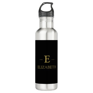 Elegante Black Water Flasche mit Gold Monogram Edelstahlflasche