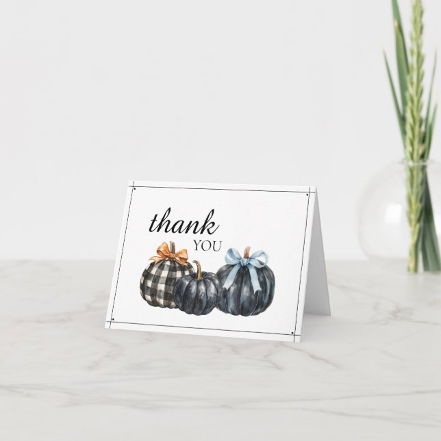 Elegante Black Watercolor Pumpkins Baby Dusche Dankeskarte (Vorderseite)