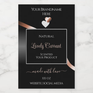 Elegante Black Wavy Rose Gold Hearts Produktmarken Lebensmitteletikett