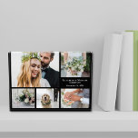 Elegante Black Wedding Fotoblock<br><div class="desc">Moderner Foto Block zur Feier Ihrer Hochzeit mit einer 5-Foto-Collage,  Ihren Namen und Hochzeitsdatum in eleganter weißer Typografie vor einem schwarzen Hintergrund.</div>