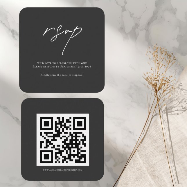 Elegante Black Wedding RSVP Karte mit QR Code (Von Creator hochgeladen)