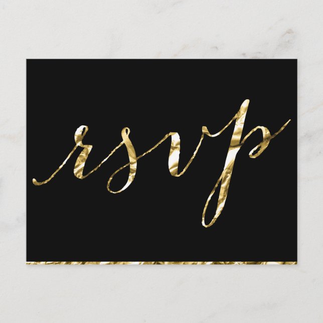 Elegante Black Wedding RSVP Postkarten (Vorderseite)