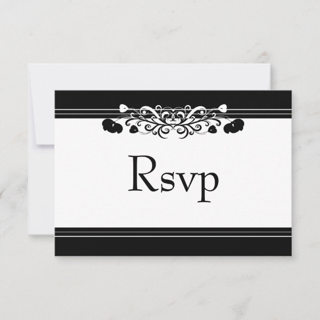 Elegante Black & Whiite Blüh Wedding RSVP Card (Vorderseite)