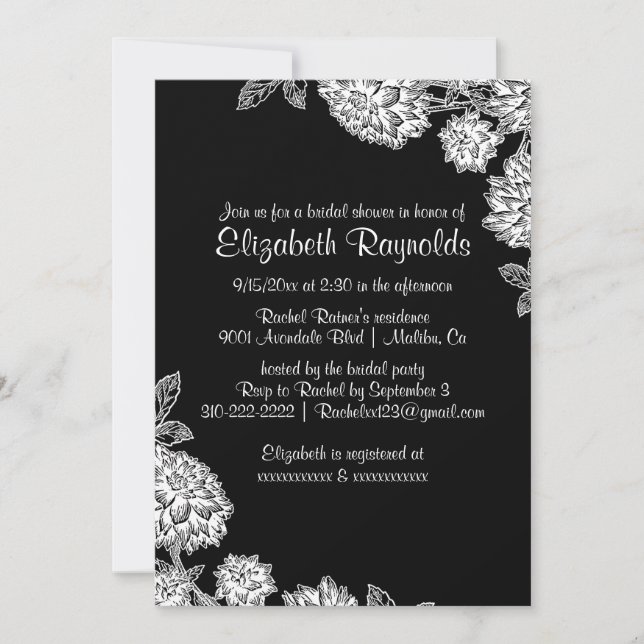 Elegante Black & White Bridal Dusche Einladungen (Vorderseite)