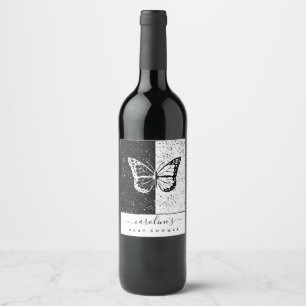 Elegante Black & White Butterfly Babydusche gepunk Weinetikett