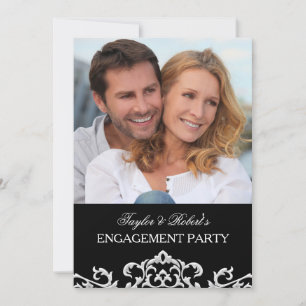 Elegante Black & White Damask Engagement Party Einladung