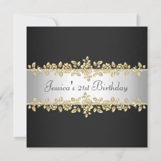 Elegante Black & White Gold Rose Geburtstagsparty Einladung