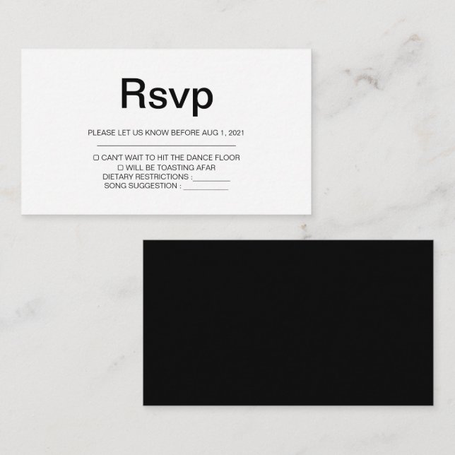 Elegante Black & White Simple Wedding Rsvp Card Begleitkarte (Vorne/Hinten)