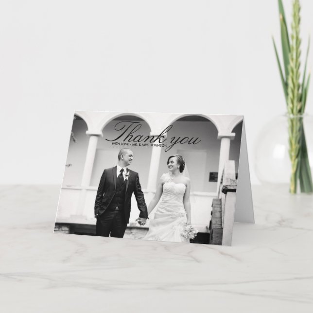 Elegante Black & White Wedding Dankeschön Karte (Vorderseite)