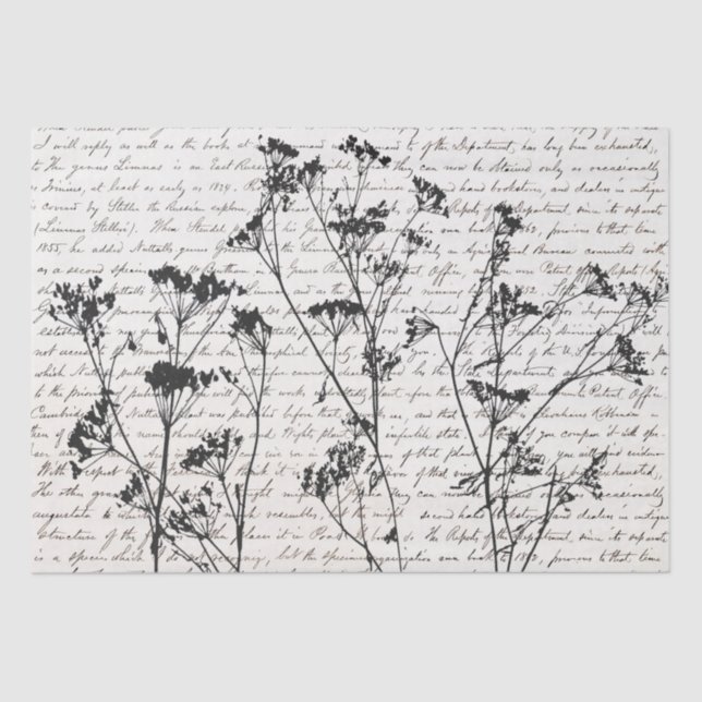 Elegante Black Wildblume Silhouetten Script Kraft Seidenpapier (Vorderseite)