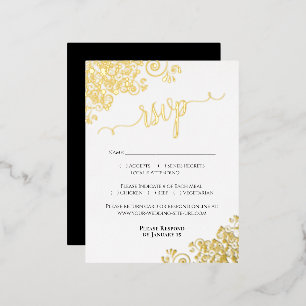 Elegante Black with Gold Foil Wedding RSVP Card Folie Einladungspostkarte