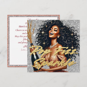 Elegante Black Woman Rose Gold Champagne Neujahr Karte