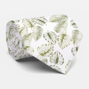 elegante blanco con hojas verdes krawatte