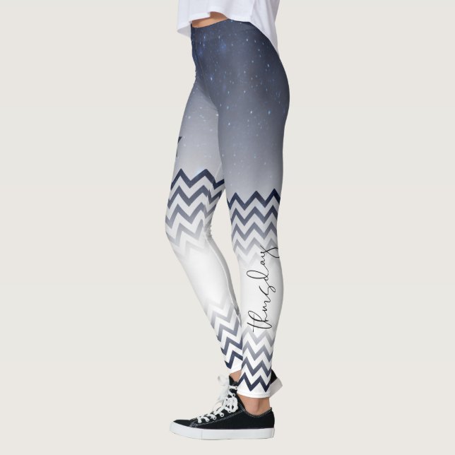 elegante blanco y azul con zigzag leggings (Links)