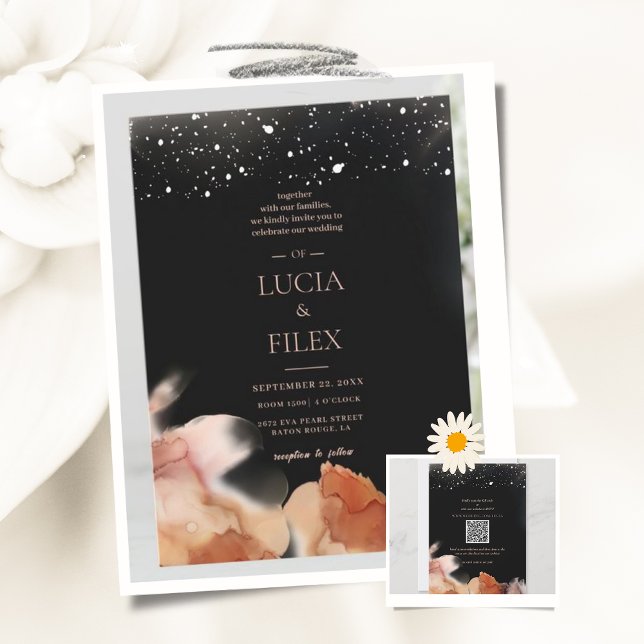 Elegante Blank und orange Tinte Hochzeit Einladung (Von Creator hochgeladen)