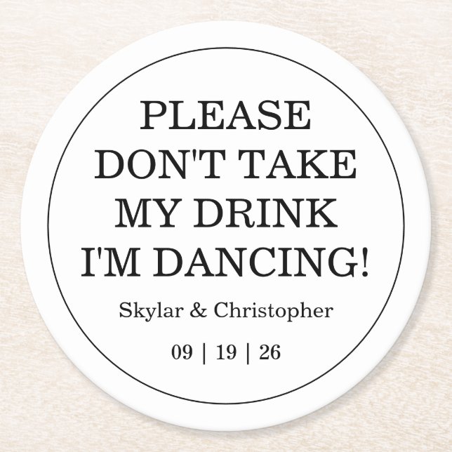 Elegante Blank & White Wedding Runder Pappuntersetzer (Vorderseite)