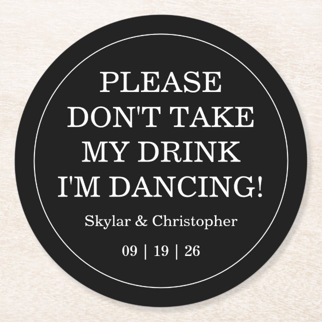 Elegante Blank & White Wedding Runder Pappuntersetzer (Vorderseite)