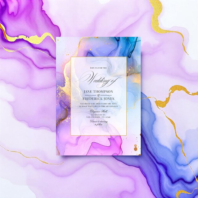 Elegante Bläscheneisen Hochzeit Einladung (Elegant Flowing Alcohol Ink Wedding Invitation)